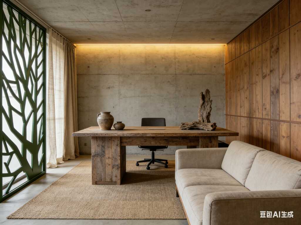 谁懂啊!工业风混搭侘寂风的办公室装修软装设计，高级感直接焊在工位上了✨